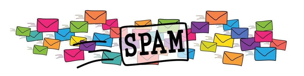 Das Wort Spam steht auf einem Blatt Papier und unterstreicht das Konzept des Marketings.