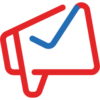 Ein blau-rotes Häkchensymbol auf schwarzem Hintergrund, das Marketingautomatisierung darstellt.